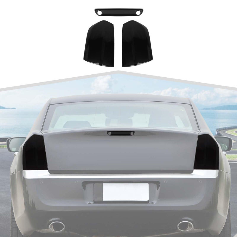 amayum Tail Light Lamp Cover Guard And 3rd Third Brake Light Cover Blackout Kit 3Pcs Compatible with Chrysler 300 300CSmoked Black 20112014