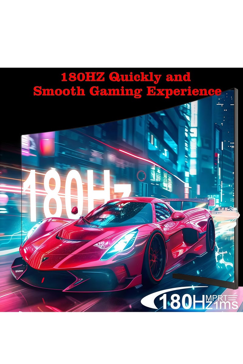 فلاشهوك شاشة منحنية 2K مقاس 27 بوصة مع مكبرات صوت وإضاءة خلفية LED، شاشة ألعاب QHD 2560x1440p 180/144 هرتز مع AMD FreeSync، خالية من الوميض، 2 منفذ HDMI 2.0، 2 منفذ DP 1.4، شاشة كمبيوتر فائقة النحافة بدون إطار 1500R - Image 3