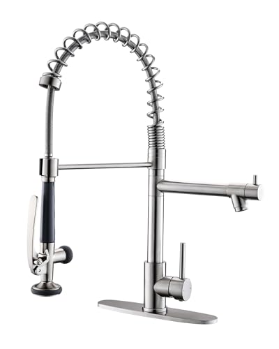 Fapully Kitchen Faucet with Pull Down SprayerCommercial Kitchen Sink Faucet with Deck PlateBrushed Nickel
