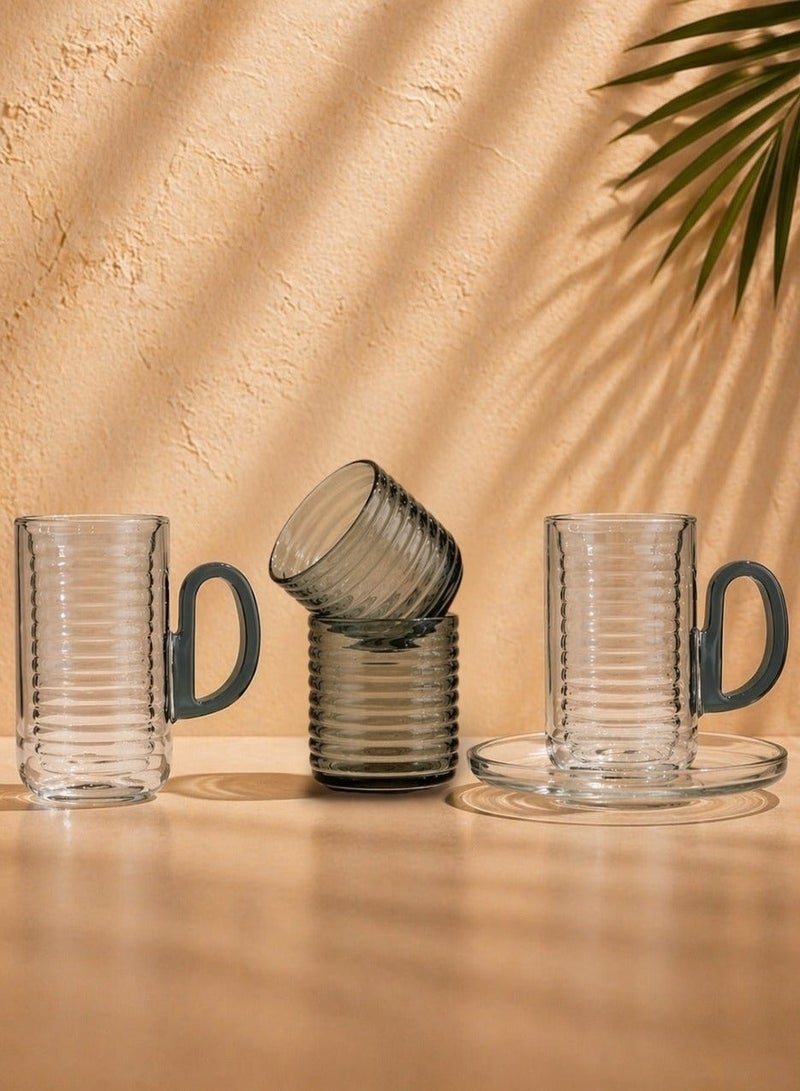Raz 18 Pieces Tea & Coffee Serving Set – Double-Wall Glass with Ribbed Inner Cup & Clear Saucer - Image 1