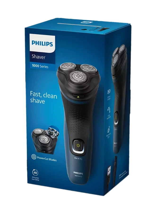 Philips Shaver S1151/00,Wet & Dry Use,Fast, Comfortable Shave with ComfortCut Blades,3D Floating Heads, One-Touch Open,40min Cordless Use, Protective Cap Included