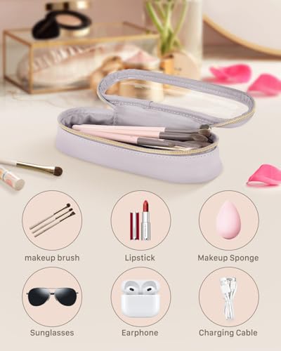Soimeat Clear Travel Makeup Brush Holder Leather Makeup Brush Toiletry Bag Portable Cosmetic Brush Case Transparent Waterproof Makeup Brush Storage Bag Purple - Image 3