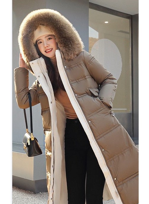 Generic - Winter Long Korean Cotton Coat Womens Thick Plus Size Jacket Brown with brown hair - Image 1