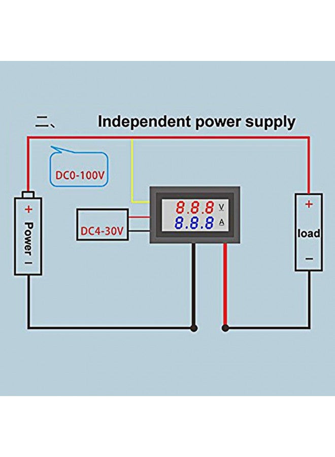WOWOONE Eiechip LED Digital Voltmeter Ammeter, Mini DC Digital Multimeter 100V 10A, Blue Red LED Amp Dual Digital Display Volt Meter Gauge, Car Current Monitor Tester 0.28" - Image 3