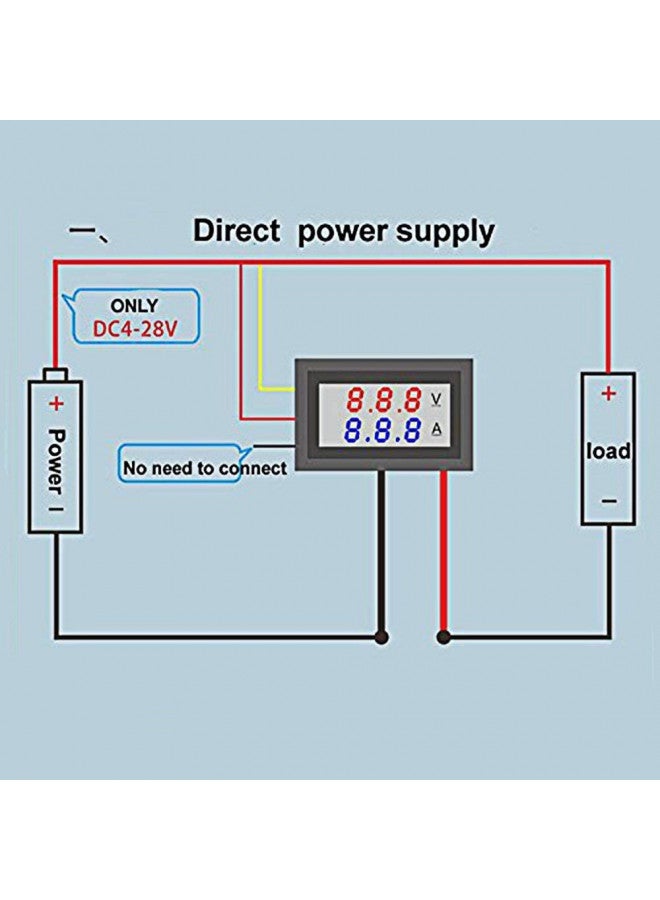 WOWOONE Eiechip LED Digital Voltmeter Ammeter, Mini DC Digital Multimeter 100V 10A, Blue Red LED Amp Dual Digital Display Volt Meter Gauge, Car Current Monitor Tester 0.28" - Image 2