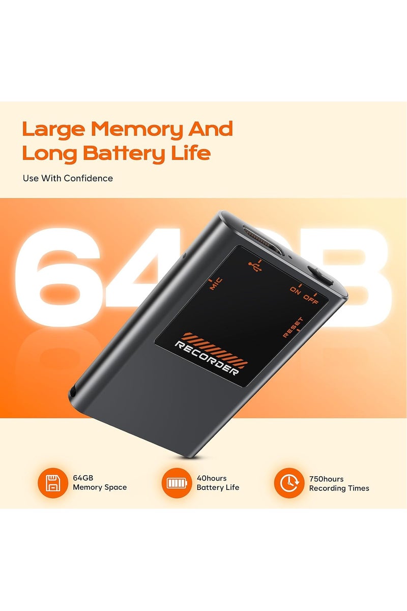 ZESTECH 64G Magnetic Voice Activated Recorder with AI Noise Reduction, Tap Recording Device MP3 Records with 40 Hours Battery Time, USB-C Portable Audio Recorder with Playback for Lectures/Meetings/Interviews - Image 2