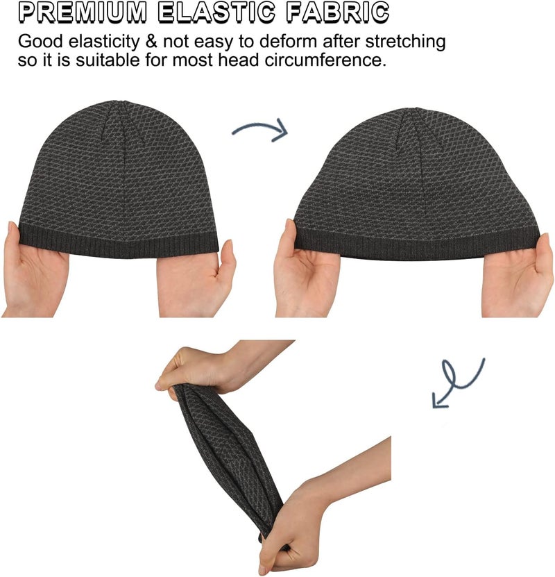OMECHY Mens Winter Warm Knitting Hats Plain Skull Beanie Cuff Toboggan Knit Cap - Image 4