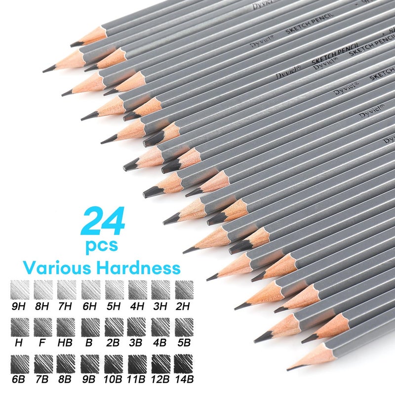 Dyvicl Professional Drawing Sketching Pencil Set - 24 Pieces Drawing Pencils 14B, 12B, 11B, 10B, 9B, 8B, 7B, 6B, 5B, 4B, 3B, 2B, B, HB, F, H, 2H, 3H, 4H, 5H, 6H, 7H, 8H, 9H Graphite Pencils - Image 2