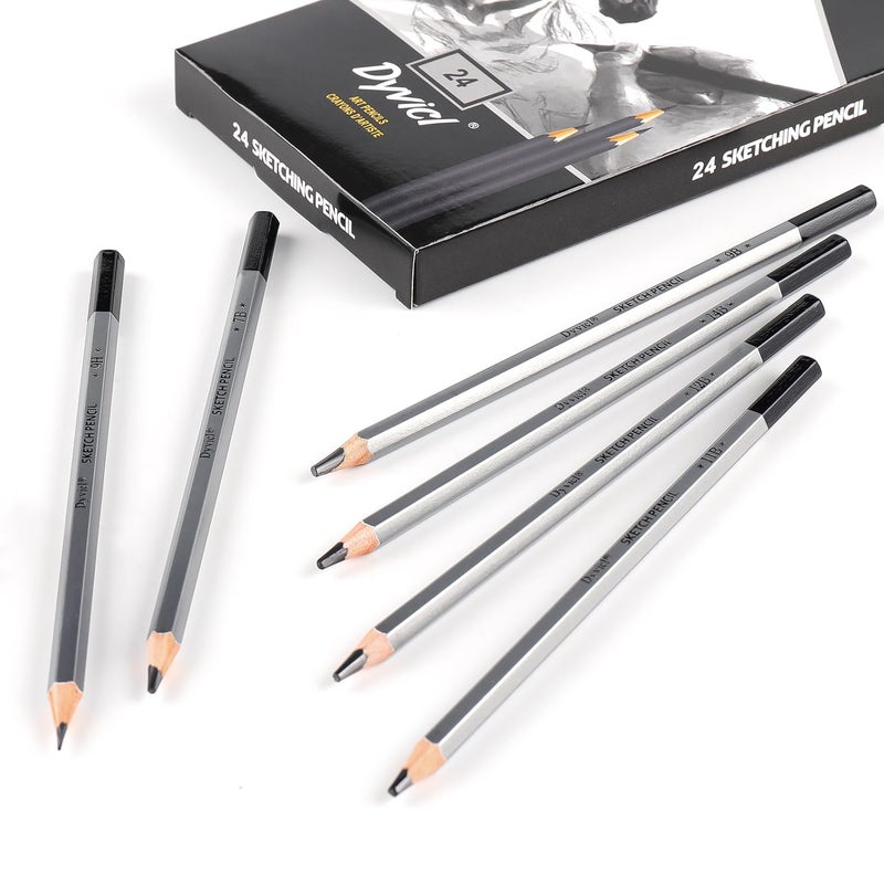 Dyvicl Professional Drawing Sketching Pencil Set - 24 Pieces Drawing Pencils 14B, 12B, 11B, 10B, 9B, 8B, 7B, 6B, 5B, 4B, 3B, 2B, B, HB, F, H, 2H, 3H, 4H, 5H, 6H, 7H, 8H, 9H Graphite Pencils - Image 3