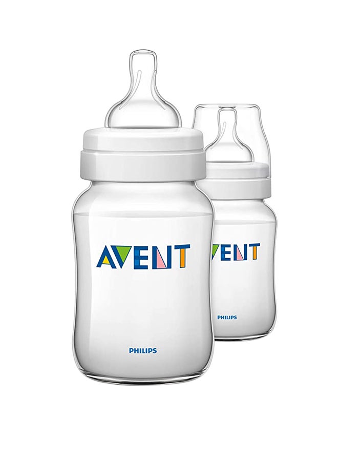 Philips Avent Pack Of 2 Anti-Colic Plastic Baby Feeding Bottle With Ultra Soft Nipple, Slow Flow Teat, 1m+, 9oz/260ml - Clear - Image 1