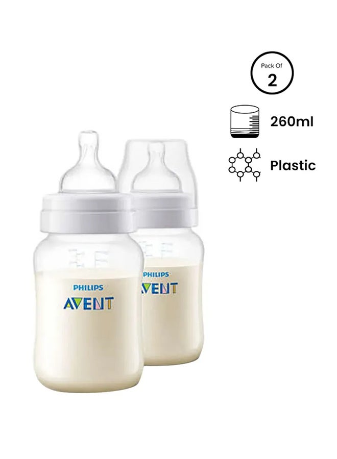 Philips Avent Pack Of 2 Anti-Colic Plastic Baby Feeding Bottle With Ultra Soft Nipple, Slow Flow Teat, 1m+, 9oz/260ml - Clear - Image 2