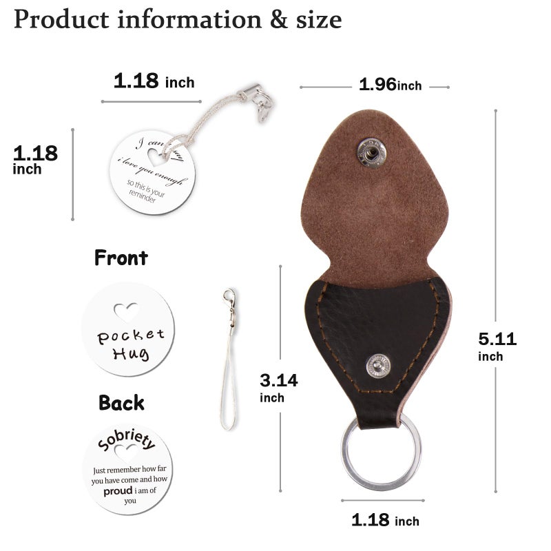 Qunrwe Pocket Hug Token,Long Distance Gifts Keepsake,Double Sided Inspirational Thinking of you Gift with Leather Keychain (Circle-Sobriety) - Image 2