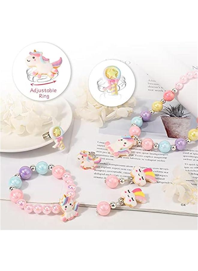 Unicorn Crossbody Bag Purse with Jewelry Set Little Girls, Unicorn Princess Necklace Bracelet Rings Earrings Handbag Accessories, Jewelry Party Favors Gift Dress Up - Image 5
