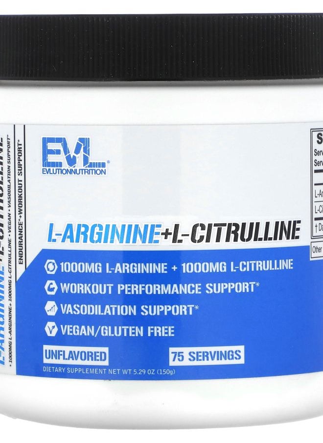 EVLUTION NUTRITION L-Arginine+l-Citrulline Unflavored 5.29 oz (150 g) 