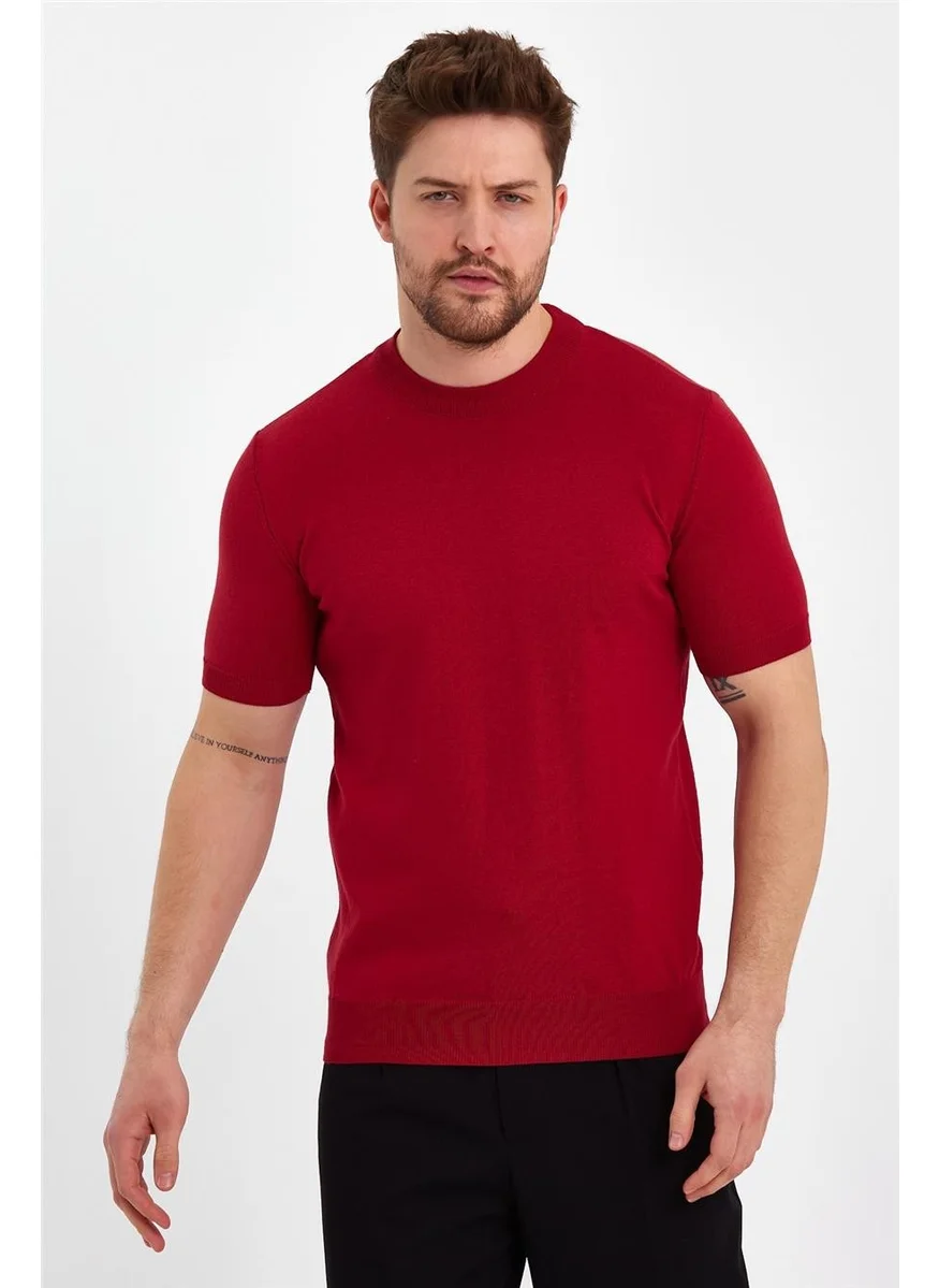 Cool Tarz Cool Style Red Men's Half Turtleneck Plain Knitwear T-SHIRT-TRZ19129R06S