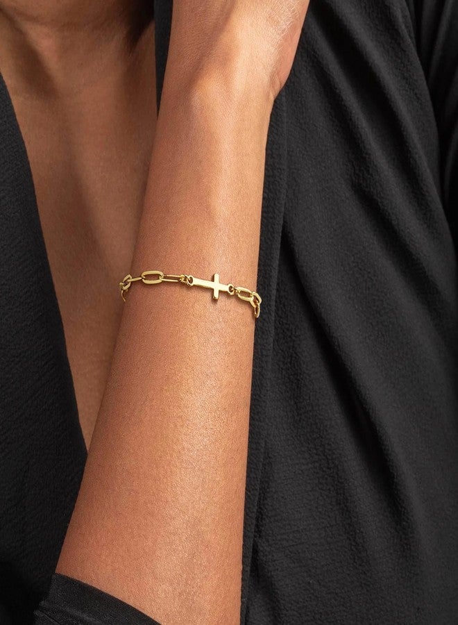 Poxtex أساور بوكستكس الذهبية بتصميم صليب يسوع للنساء، عصرية وأنيقة، مطلية بالذهب عيار 14 قيراطًا، أساور دينية للنساء، هدايا معمودية مسيحية للأمهات، 7، نحاس، بدون أحجار كريمة - Image 4