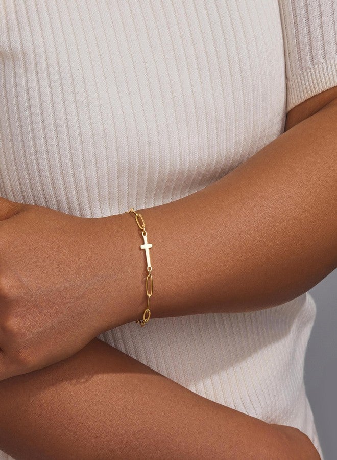 Poxtex أساور بوكستكس الذهبية بتصميم صليب يسوع للنساء، عصرية وأنيقة، مطلية بالذهب عيار 14 قيراطًا، أساور دينية للنساء، هدايا معمودية مسيحية للأمهات، 7، نحاس، بدون أحجار كريمة - Image 2