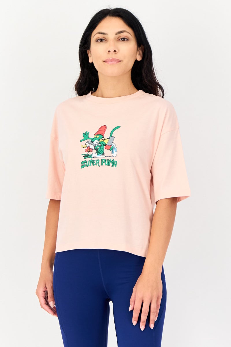 PUMA Women Sportswear Fit Graphic Print Outdoor T-Shirt, Peach - Image 1