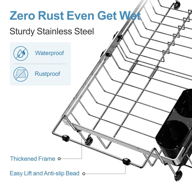 GSlife in Sink Dish Drying Rack - Stainless Steel Capacity Expandable Over The Sink Dish Drainer with Lock Knob and Utensil Holder for Kitchen Sink, 10.8"-17.9" L x 12.8" W, Silver - Image 5