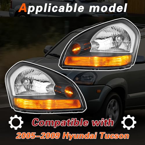 TODO Headlight Assembly Compatible with 2005-2009 Hyundai Tucson, Halogen Headlamp Replacement with Bulbs, Driver and Passenger Side Pair, Replaces 92101-2E001 92102-2E001 - Image 2