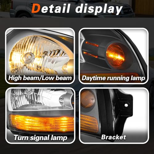 TODO Headlight Assembly Compatible with 2005-2009 Hyundai Tucson, Halogen Headlamp Replacement with Bulbs, Driver and Passenger Side Pair, Replaces 92101-2E001 92102-2E001 - Image 3