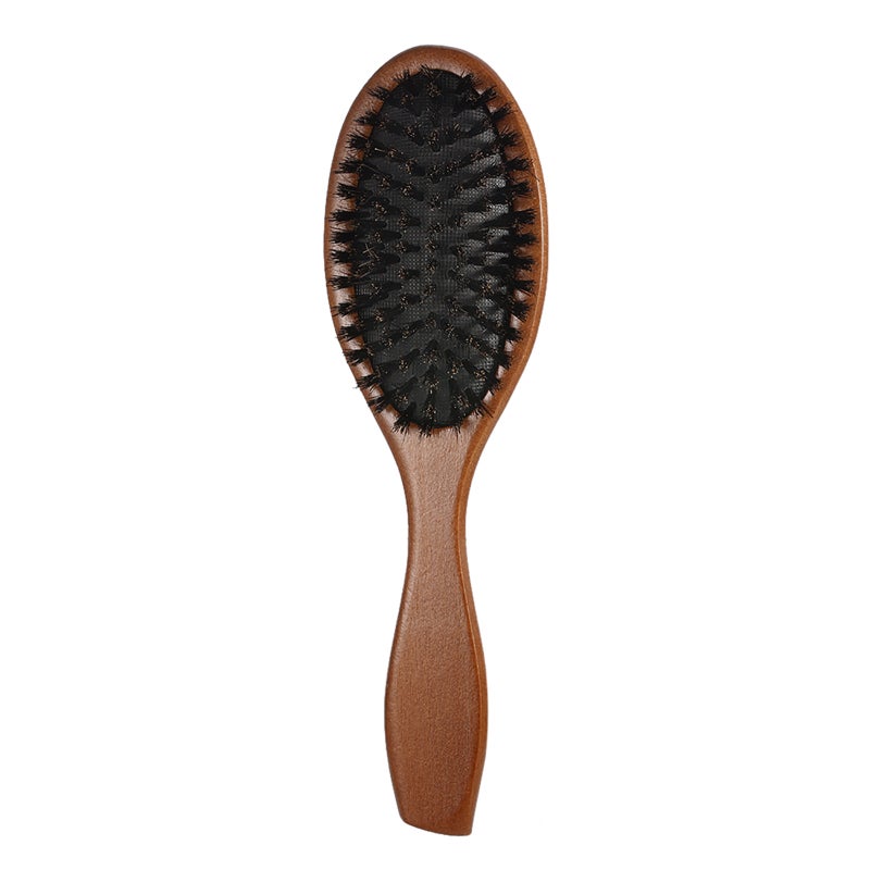Natural Boar Bristle Hair Brush: Oval Paddle, Anti-static Design - Scalp Massage Stimulation, Beech Handle for Daily Hair Care & On-the-go Use - Image 1