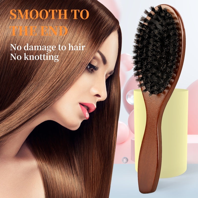 Natural Boar Bristle Hair Brush: Oval Paddle, Anti-static Design - Scalp Massage Stimulation, Beech Handle for Daily Hair Care & On-the-go Use - Image 4