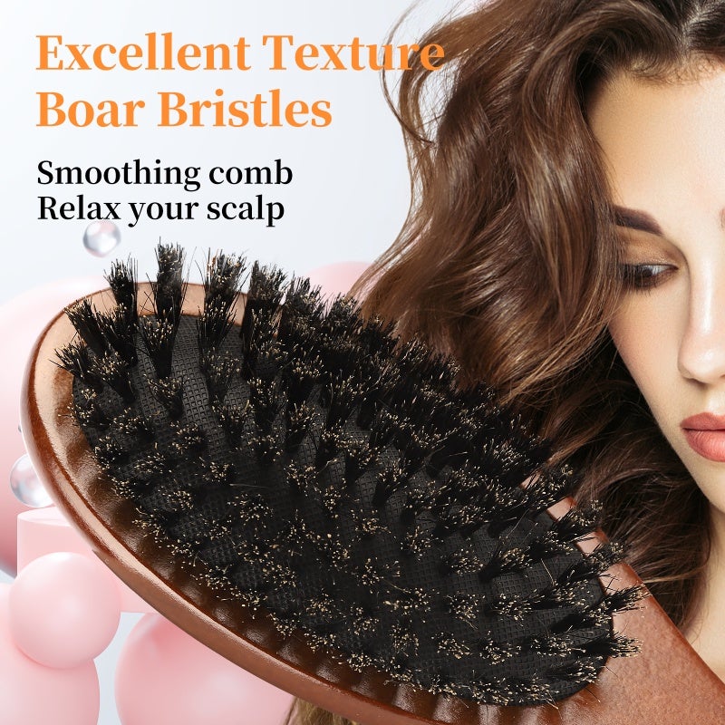 Natural Boar Bristle Hair Brush: Oval Paddle, Anti-static Design - Scalp Massage Stimulation, Beech Handle for Daily Hair Care & On-the-go Use - Image 5