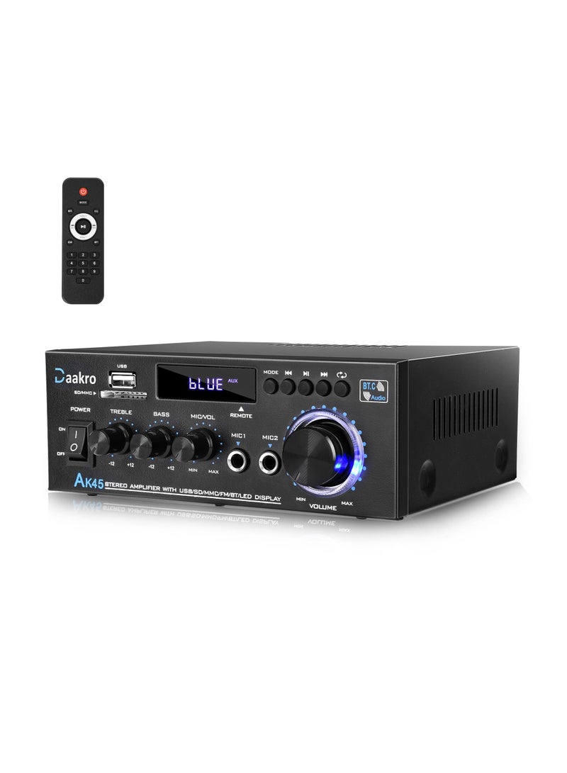 Stereo Audio Amplifier, 2 Channel Wireless Bluetooth Receiver Home Theater Amplifier Remote Control System Home Amplifiers Bluetooth Audio Receiver Home Theater System for FM Radio, USB, SD Card - Image 1