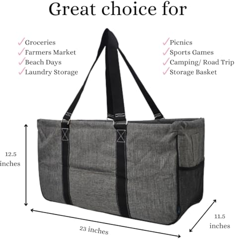 NGIL Extra Large Utility Tote Reusable Grocery Bag Oversized Collapsible for Groceries, Storage, Picnic, Beach (Gray) - Image 3