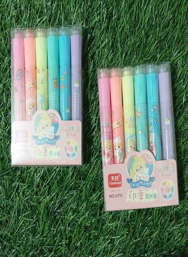 APCATIO 2-in-1 Stamper Broad Marker Pen Set with Water Based Ink Cute Stationary, Pen for Kids, Best Gift for Girls, Best Gift for Kids (Pack of 6 Pen) , Multicolor - Image 2