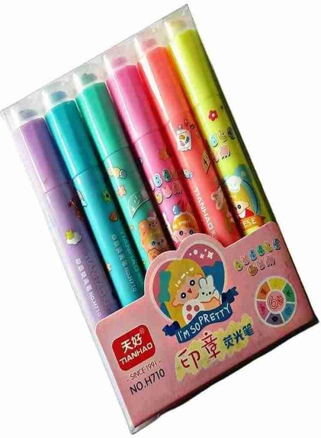 APCATIO 2-in-1 Stamper Broad Marker Pen Set with Water Based Ink Cute Stationary, Pen for Kids, Best Gift for Girls, Best Gift for Kids (Pack of 6 Pen) , Multicolor - Image 1