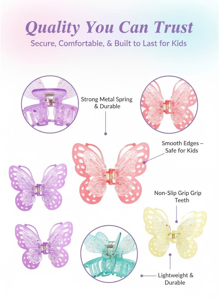 Dantiya 4 Pcs Colorful Butterfly Hair Clips – Non-Slip Strong Hold Plastic with Metal Spring, Jaw Clips for Thick or Medium Hair, Hair Accessories for Women & Girls Everyday Hairstyles - Image 4