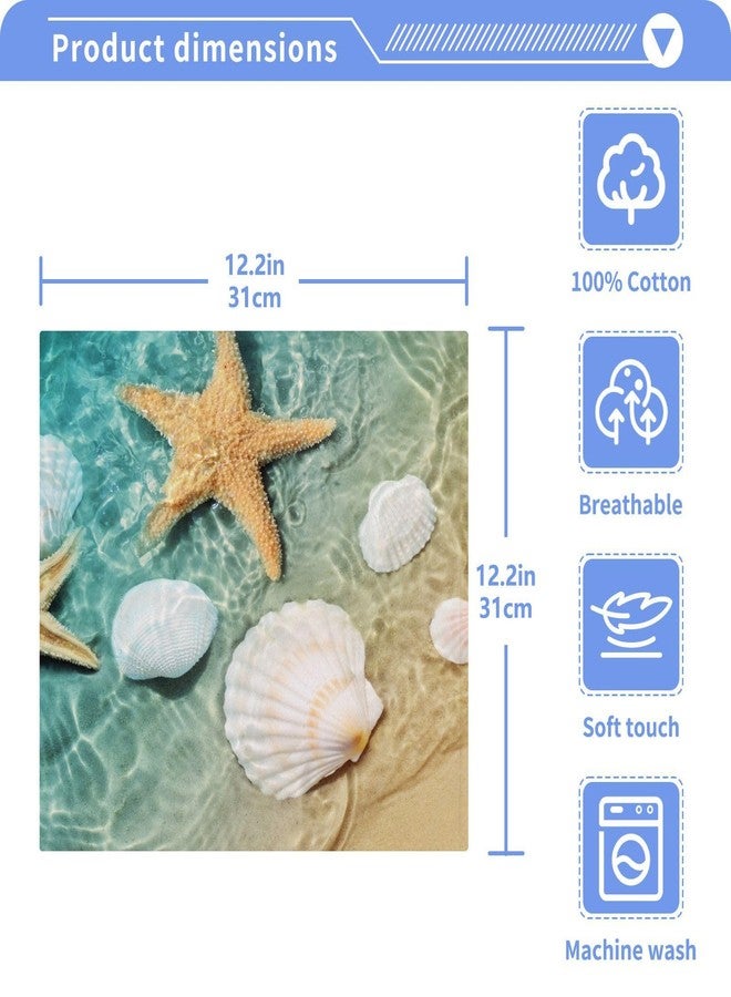 WELLDAY Seashell Starfish Summer Beach Washcloths, 2 Pack 12 X 12 Inches Cotton Wash Cloths, Highly Absorbent and Soft Face Towels for Bathroom,Gym,Hotel and Spa - Image 4