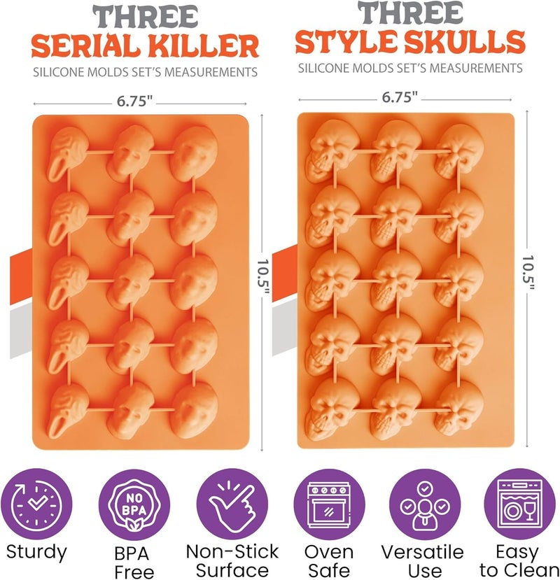 ShapedIceMolds Horror Movie Character Molds – Slasher Character Silicone Molds for Chocolate, Candy, Resin, Crafts – 3D Scary Film Icons for Party Treats & DIY Decor (Orange) - Image 4