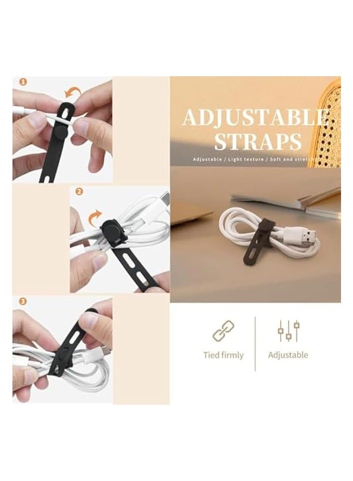 erorex 12Pack Silicone Cable Ties Cord Organizer Wrap -Reusable Washable Wire Ties Management with Lock Buckle, Elastic Adjustable Charger Cable Strap Tie, Electrical Cord Keeper for Travel Home - Image 2