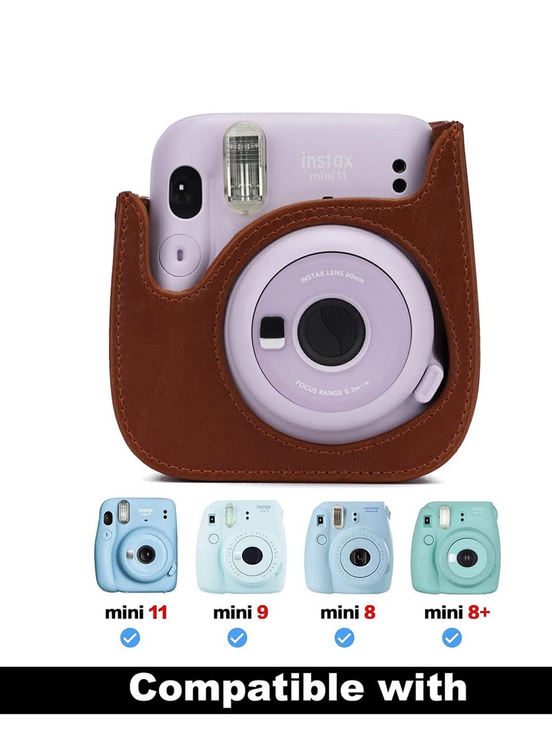 Instant Camera Case Compatible with for Fujifilm Instax Mini 11/9/8/8+ PU Leather Bag with Pocket and Adjustable Shoulder Strap Mini Photo Album (Brown)