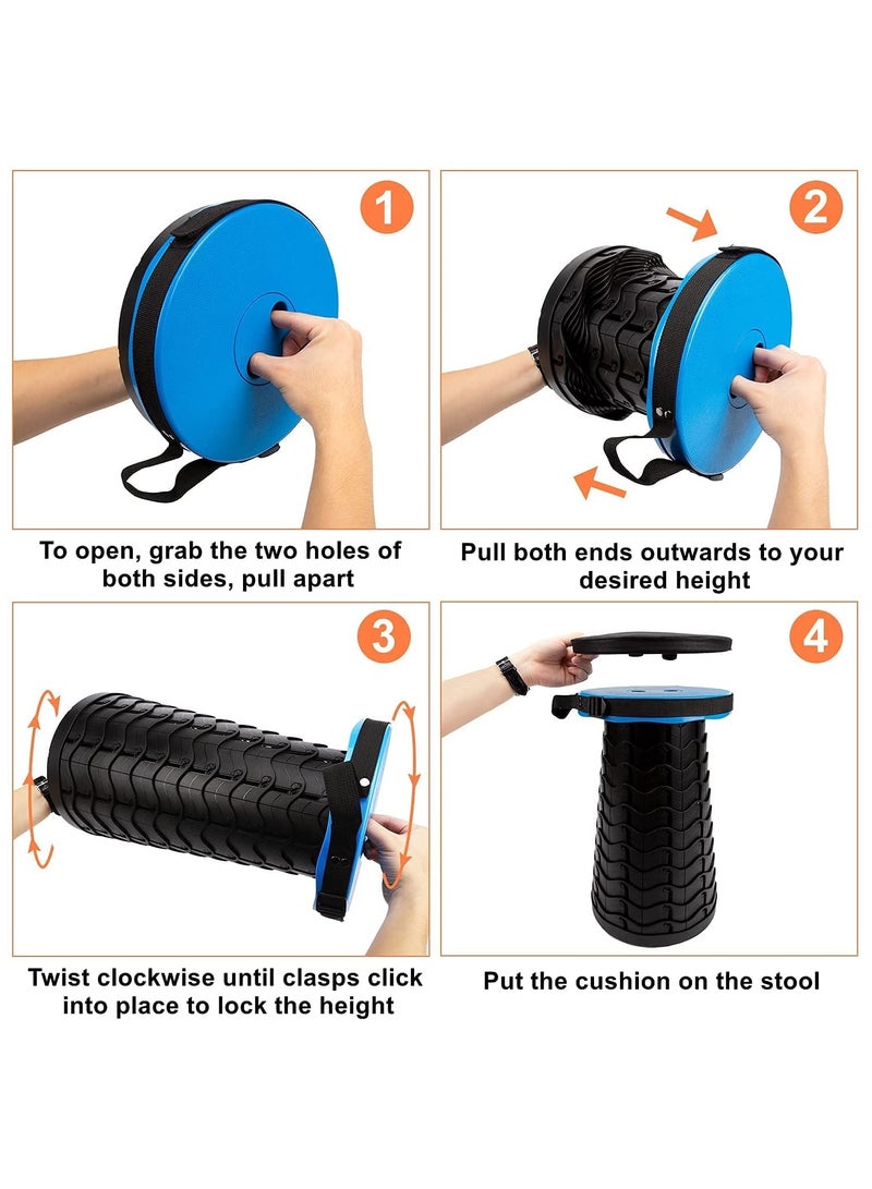 Height Adjustable Foldable Telescopic Stool For Outdoor Fishing Hiking Gardening Travel Blue - Image 4
