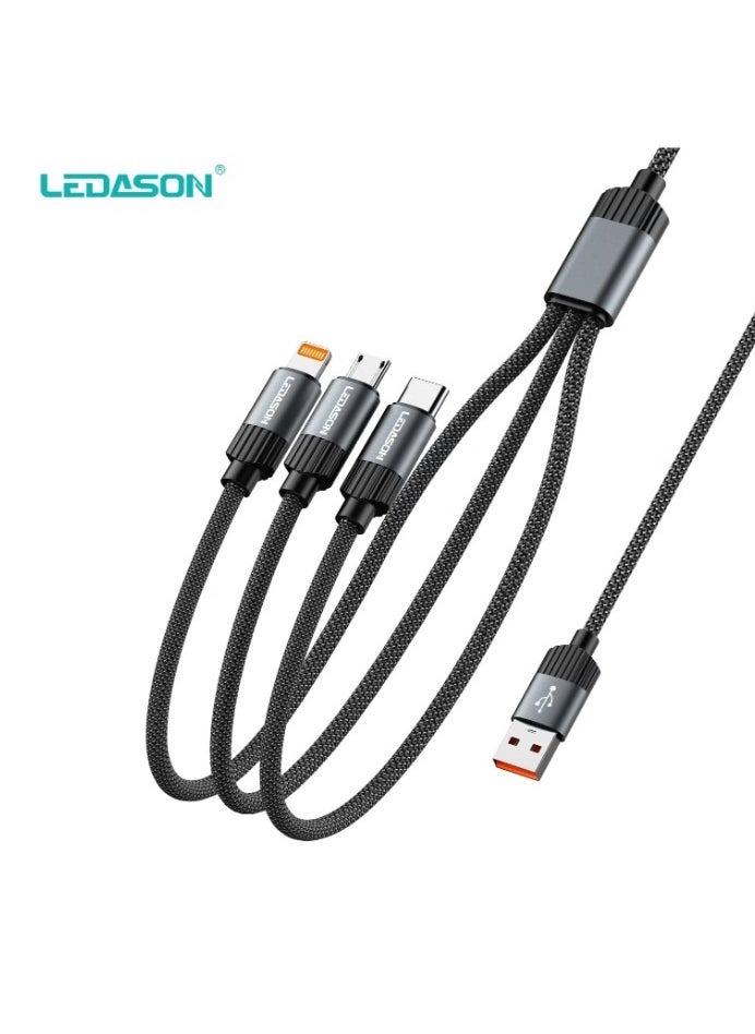 LEDASON - 3-in-1 USB Cable, Lightning, Micro & USB-C Compatible, Fast Charging & Data Transfer, Multi-Function Cable for Phones, Tablet - Image 1