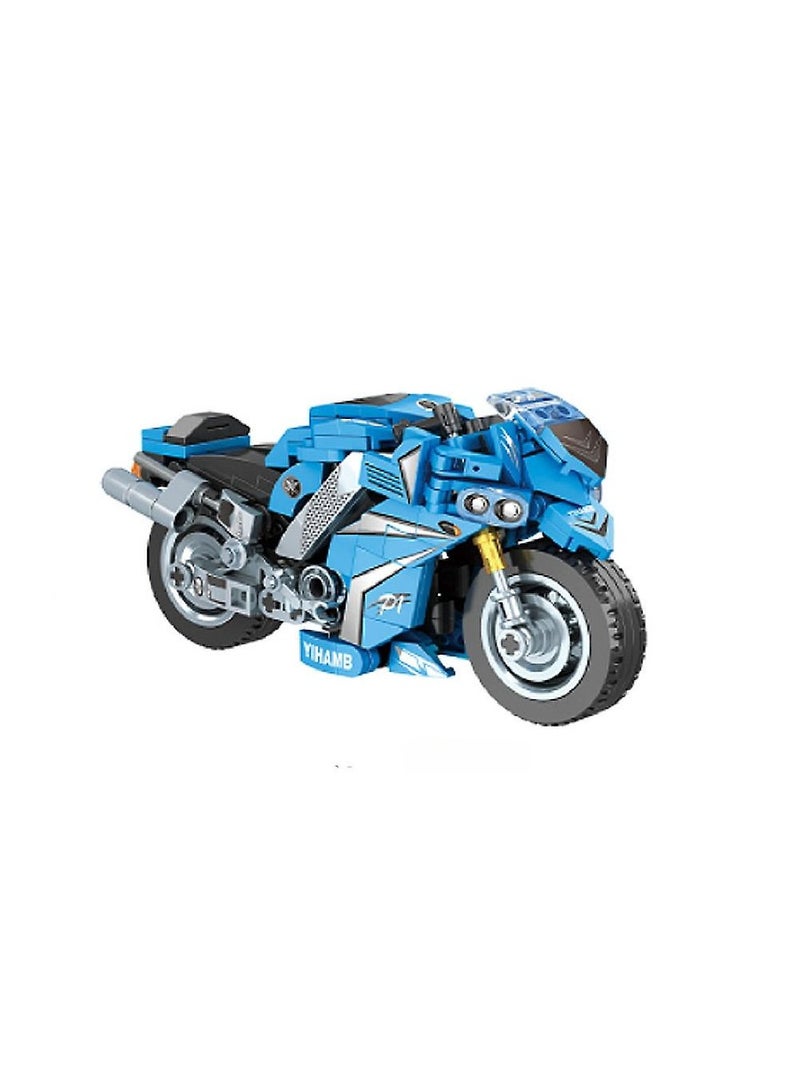 Loquat Small Particle Building Block Box Boy Blue Motorcycle Model Children's Educational Toy - Image 1
