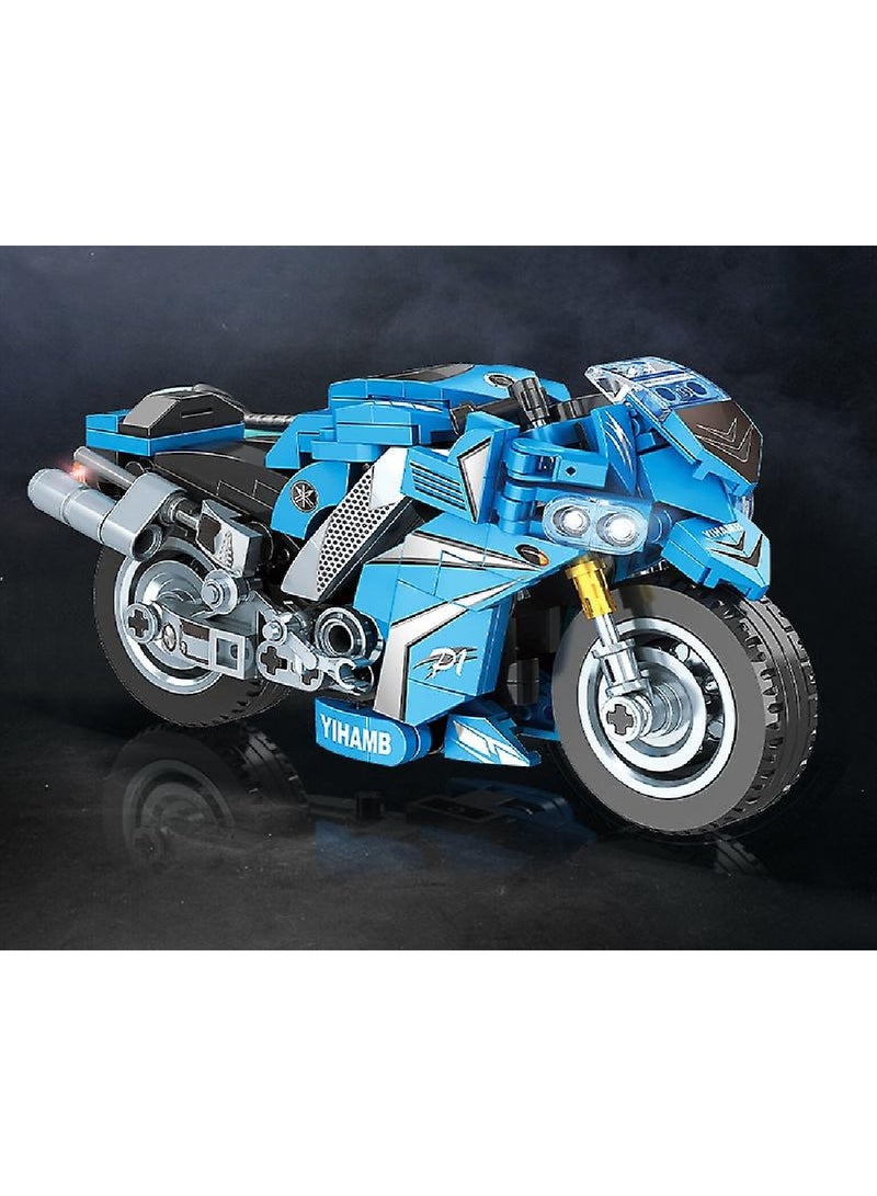 Loquat Small Particle Building Block Box Boy Blue Motorcycle Model Children's Educational Toy - Image 2