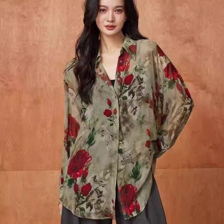 Sister gathering uniform wedding wedding bridesmaid group photo performance clothing 90s retro Hong Kong style floral shirt - Image 1