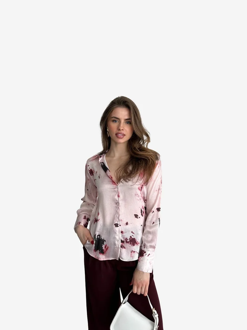 ماي فاشن MY FASHION Abstract Print Satin Button-Up Shirt