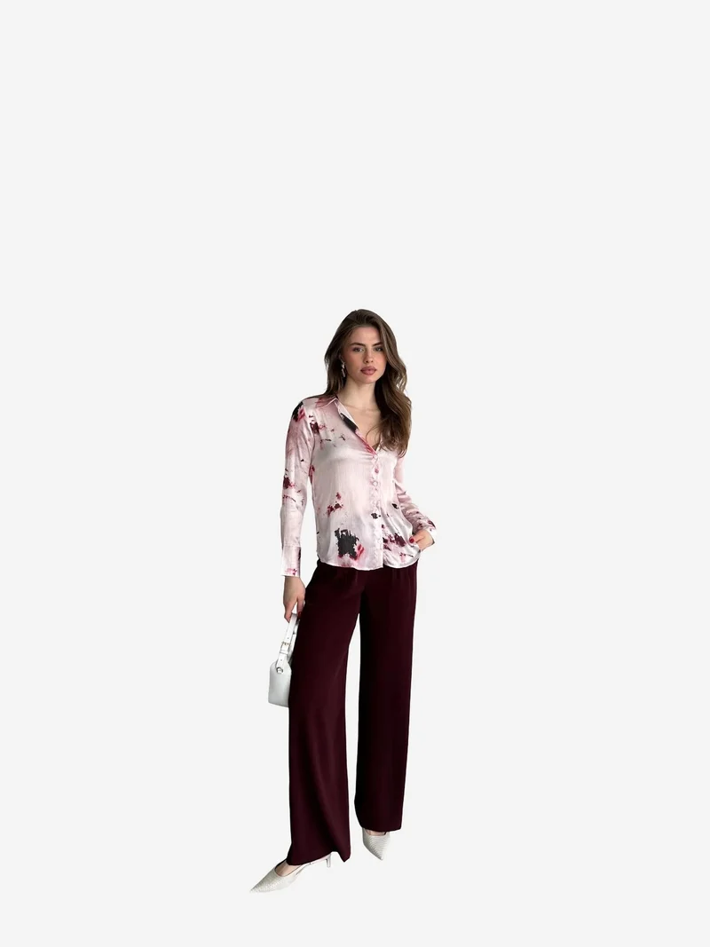 ماي فاشن MY FASHION Abstract Print Satin Button-Up Shirt