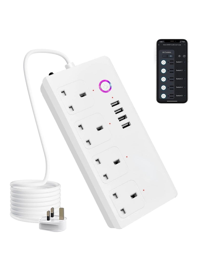 General - ZigBee Power Strip Smart Surge Protector Extension Lead, Smart Home Family Sharing，Voice Control Compatible with Alexa & Google Assistant, 4AC Outlets 4USB,Remotelty Control Timer Schedule - Image 1
