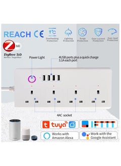 General ZigBee Power Strip Smart Surge Protector Extension Lead, Smart Home Family Sharing，Voice Control Compatible with Alexa & Google Assistant, 4AC Outlets 4USB,Remotelty Control Timer Schedule  - Image 2