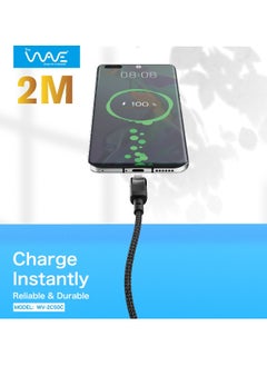 Wave USB C Braided Cable 60W, USB-C to USB-C 2 meter, USB C Charger Cable And Data Transfer Cable for iPhone 15, Mac Book Pro 2020, iPad Pro 2020, Switch, Samsung Galaxy S20 Plus S9 S8 Plus, Pixel, Laptops and lot more - Black  - Image 3