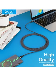 Wave USB C Braided Cable 60W, USB-C to USB-C 2 meter, USB C Charger Cable And Data Transfer Cable for iPhone 15, Mac Book Pro 2020, iPad Pro 2020, Switch, Samsung Galaxy S20 Plus S9 S8 Plus, Pixel, Laptops and lot more - Black  - Image 2