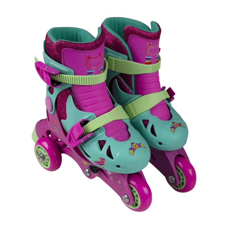 PlayWheels Trolls Glitter Convertible 2in1 Skates Junior Size 69 Switch Between TriWheel and Inline for Versatile Skating Fun Adjustable Fit with Secure Straps and Comfortable Padding - Image 2