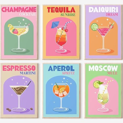 DAZZLEDOTS 6 Pack Diamond Art Kits for Adults, Cocktail Diamond Painting 5D Diamond Art Kits for Beginners Retro Cocktail DIY Full Drill Paint by Diamonds Dot Gem Art for Home Wall Decor 12x16Inch - Image 1